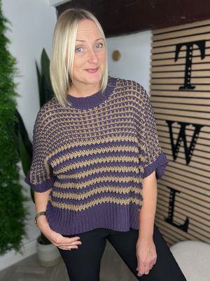 Chunky Knit Jumper - Purple And Camel