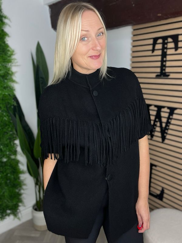 Fringe Detail Knit Jacket - Black