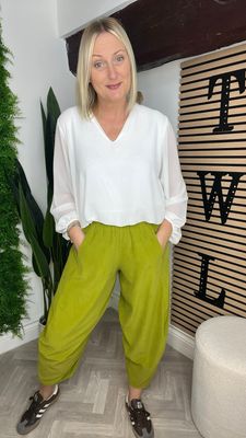Balloon Leg Corduroy Trouser - Chartreuse