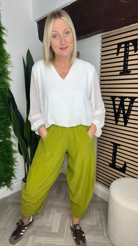 Balloon Leg Corduroy Trouser - Chartreuse