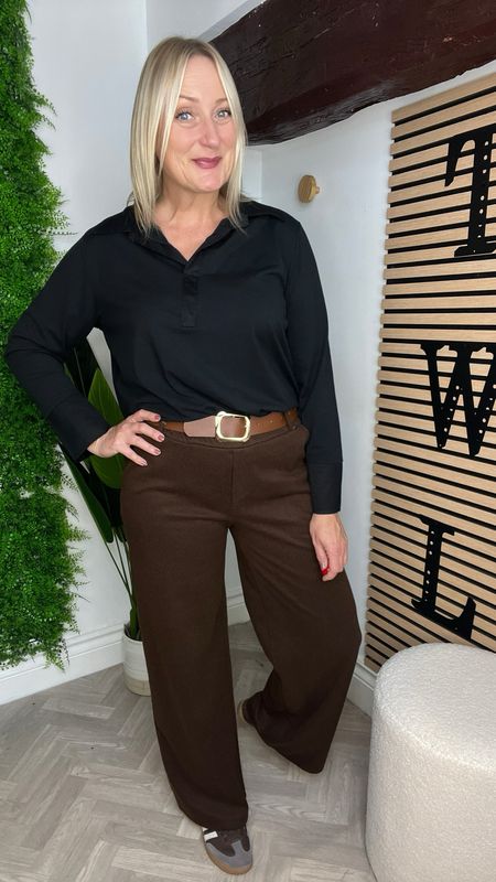 Herringbone Relaxed Straight Leg Trouser - Chocolate