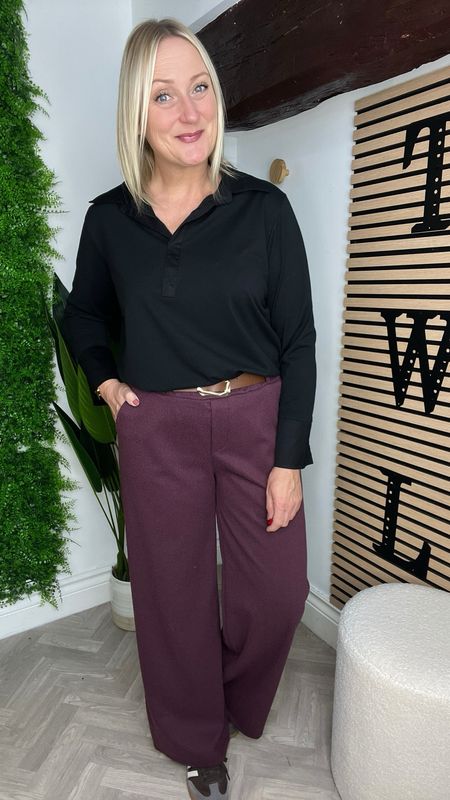 Herringbone Relaxed Straight Leg Trouser - Grape