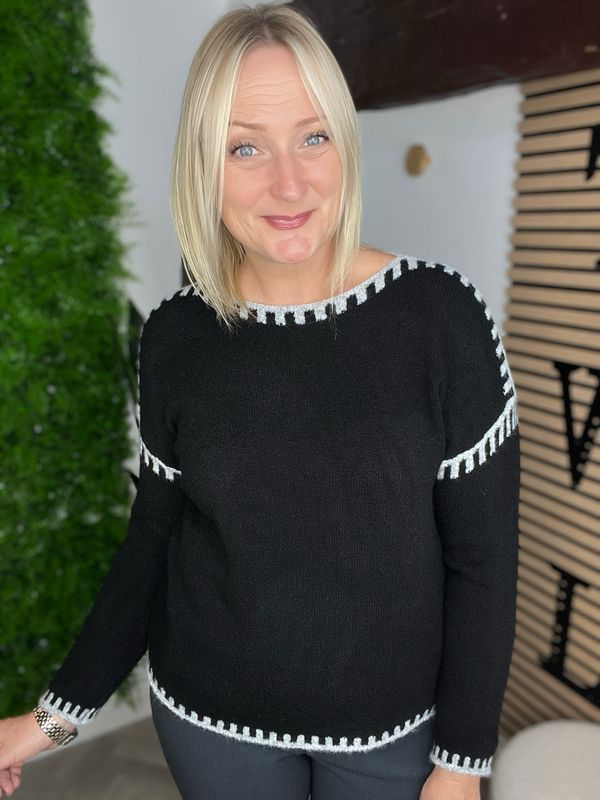 Blanket Stitch Jumper - Grey & Black