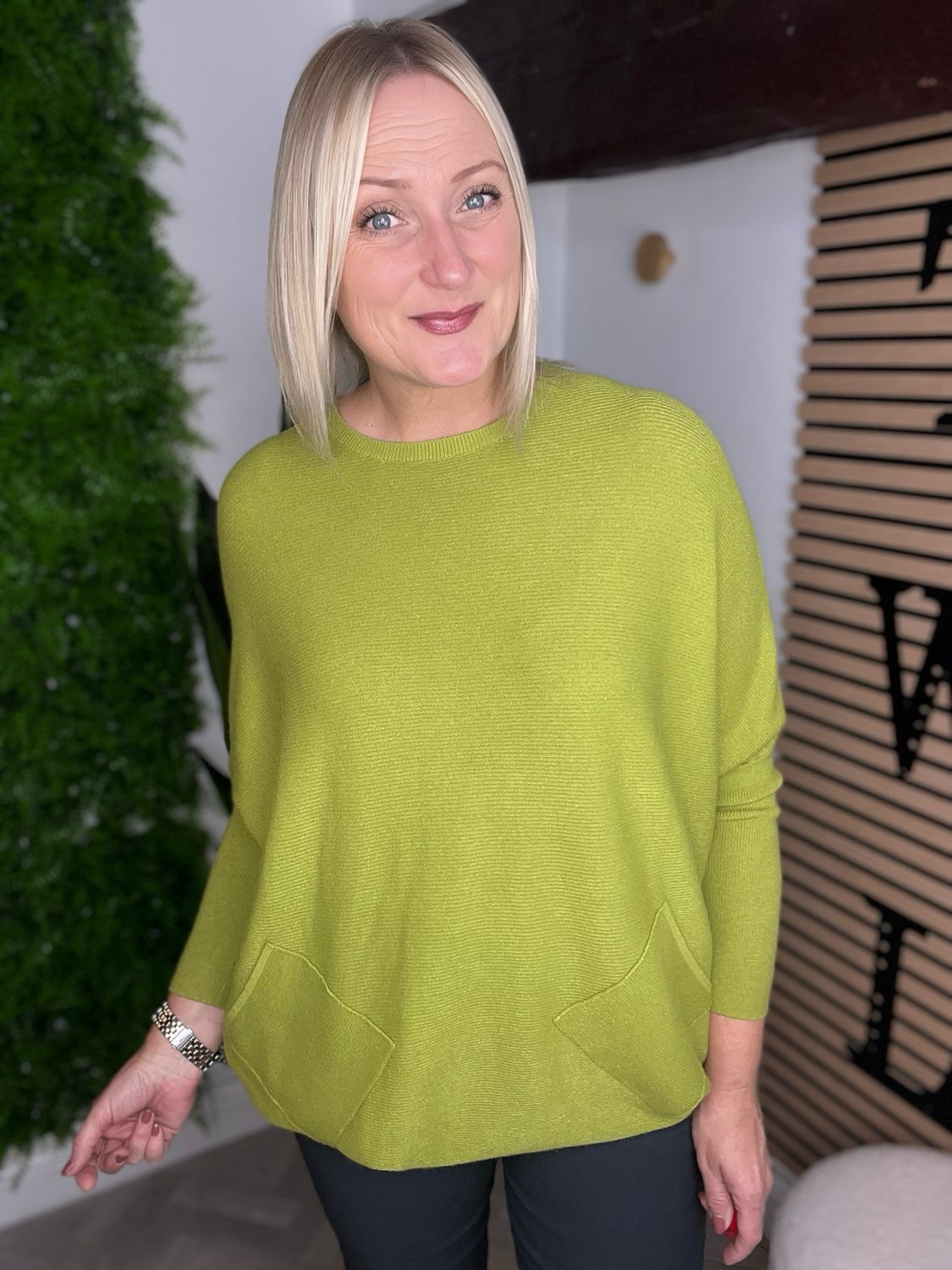 Ladder Back & Pocket Jumper - Chartreuse