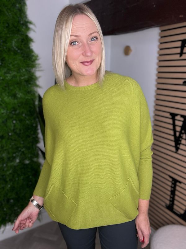 Ladder Back & Pocket Jumper - Chartreuse