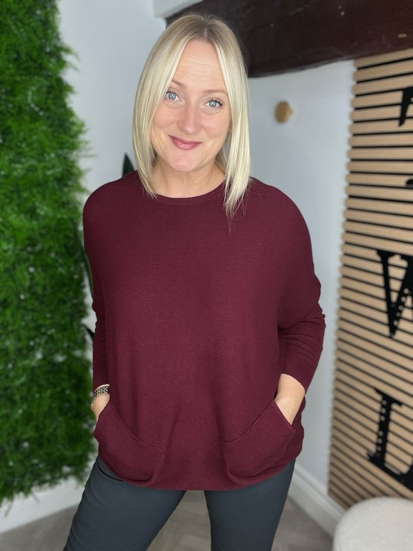 Ladder Back & Pocket Jumper - Wine