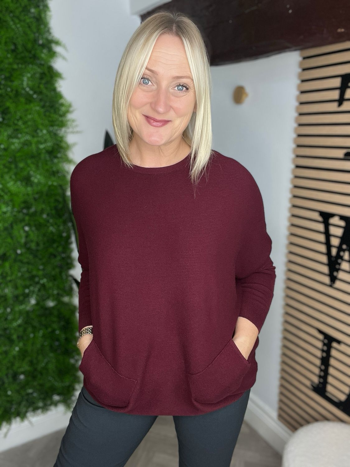 Ladder Back & Pocket Jumper - Wine