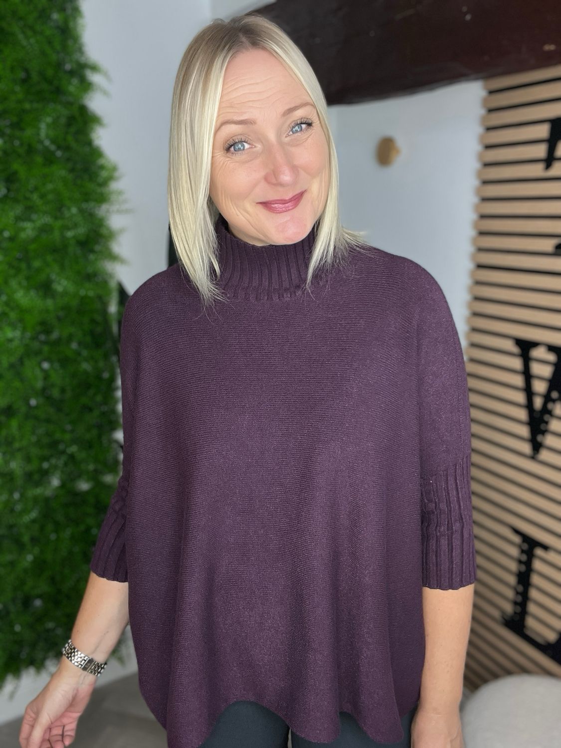 Rib Neck & Sleeve Detail Jumper - Plum