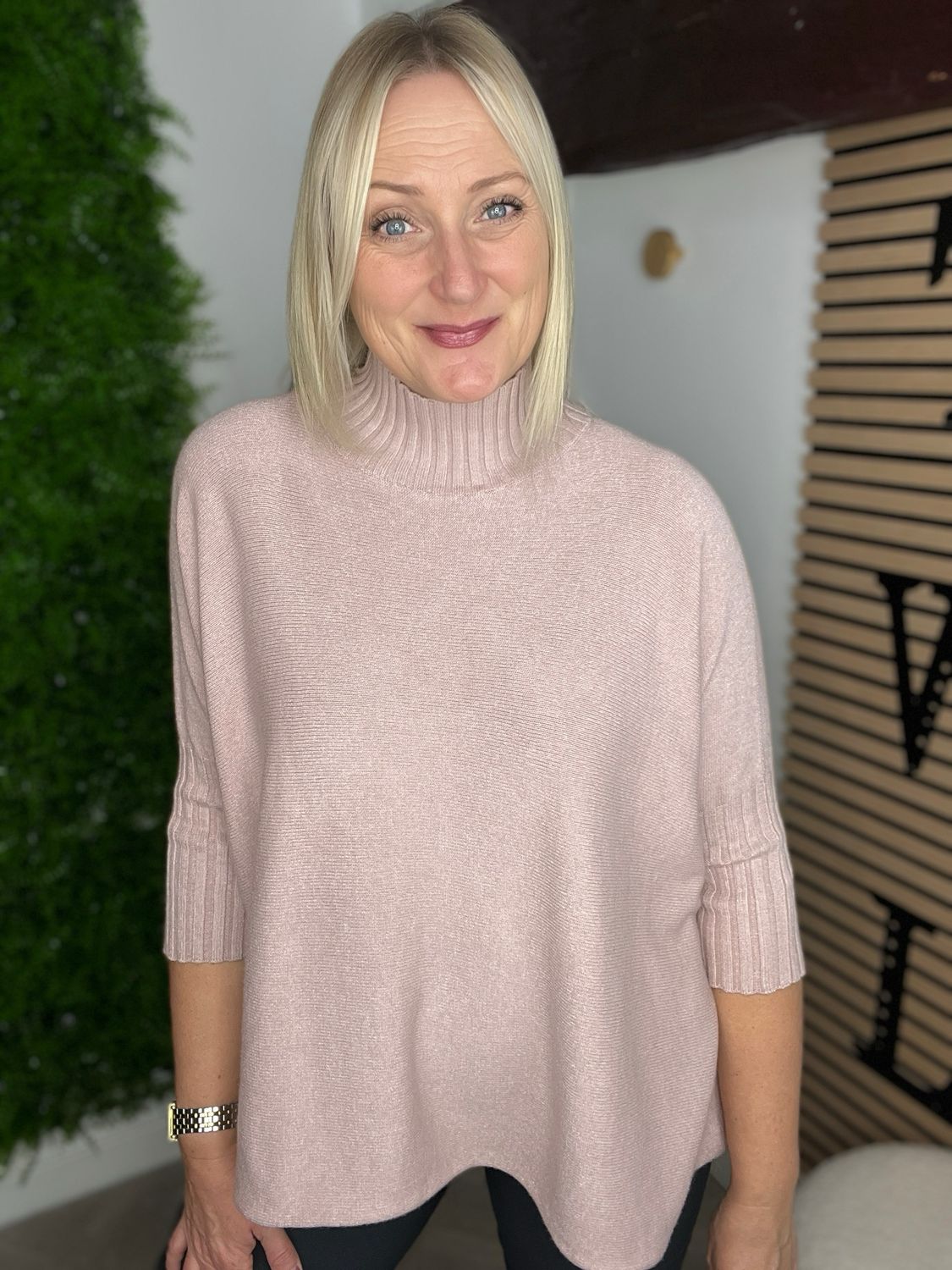 Rib Neck & Sleeve Detail Jumper - Rose