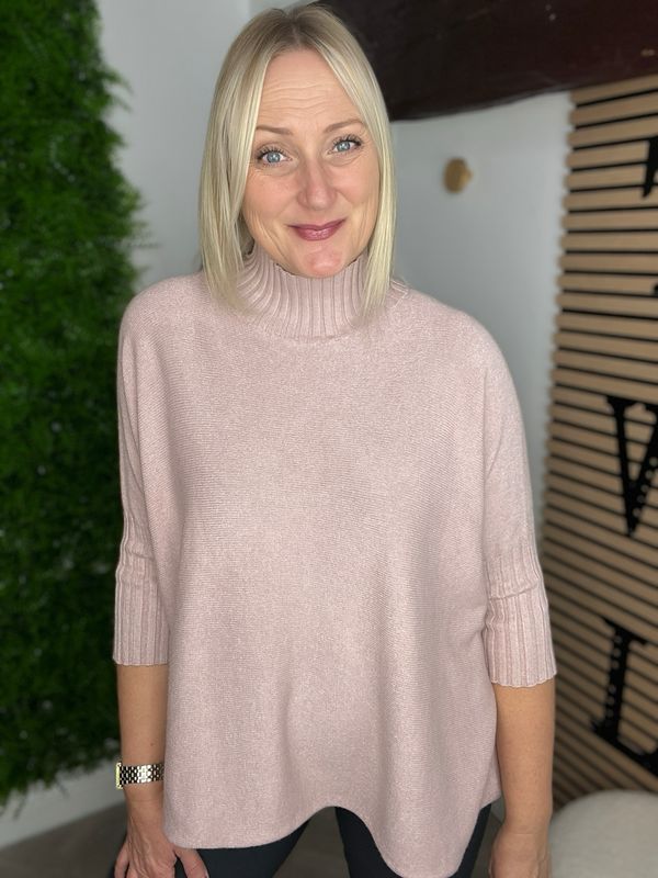 Rib Neck & Sleeve Detail Jumper - Rose