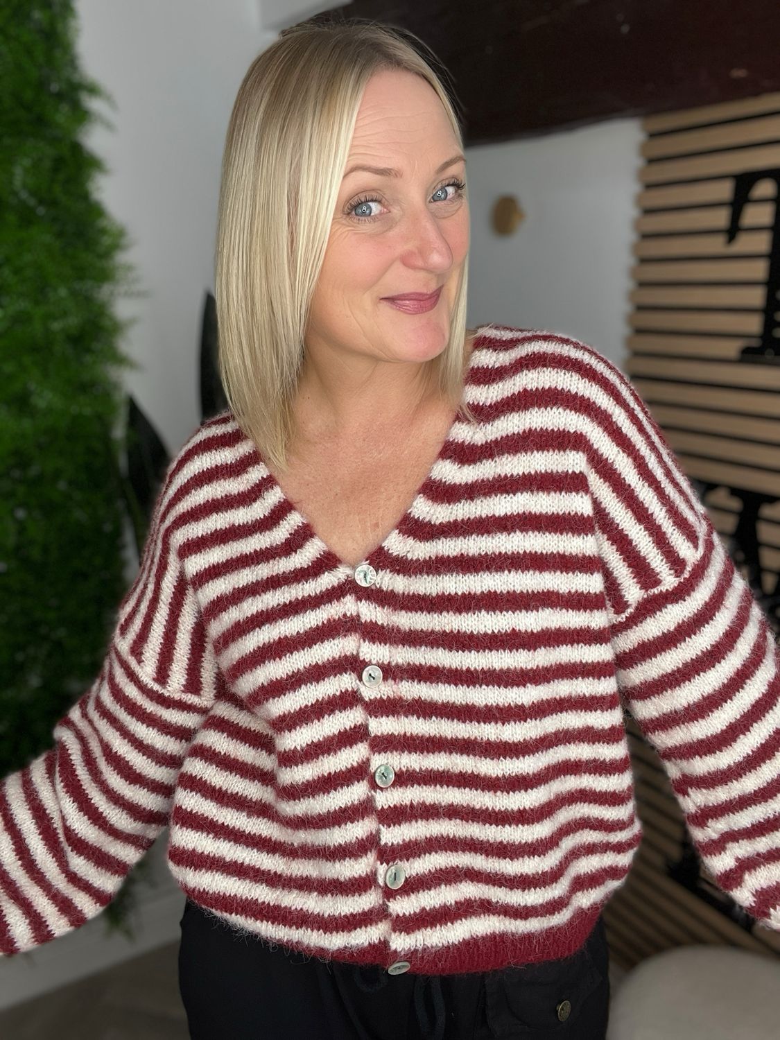 Stripe Cardigan - Wine