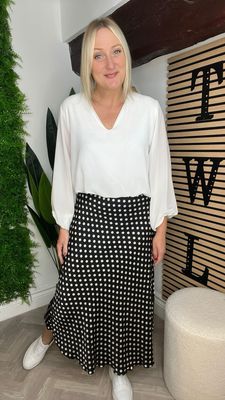 Bias Cut Silk Blend Skirt - Polka Dot Black