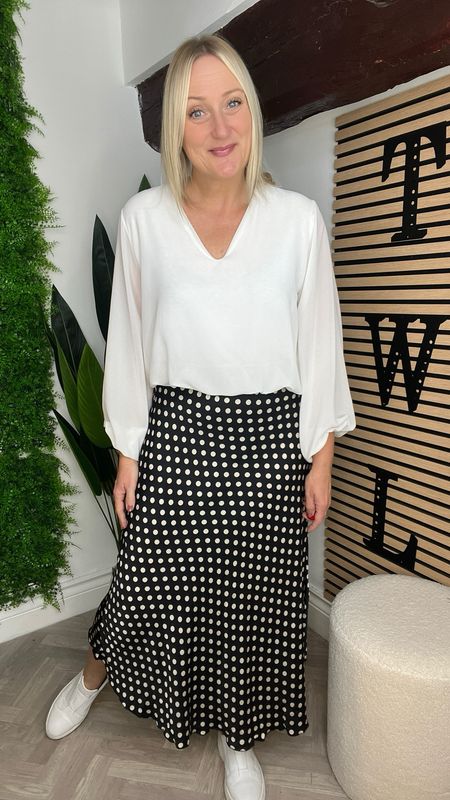 Bias Cut Silk Blend Skirt - Polka Dot Black