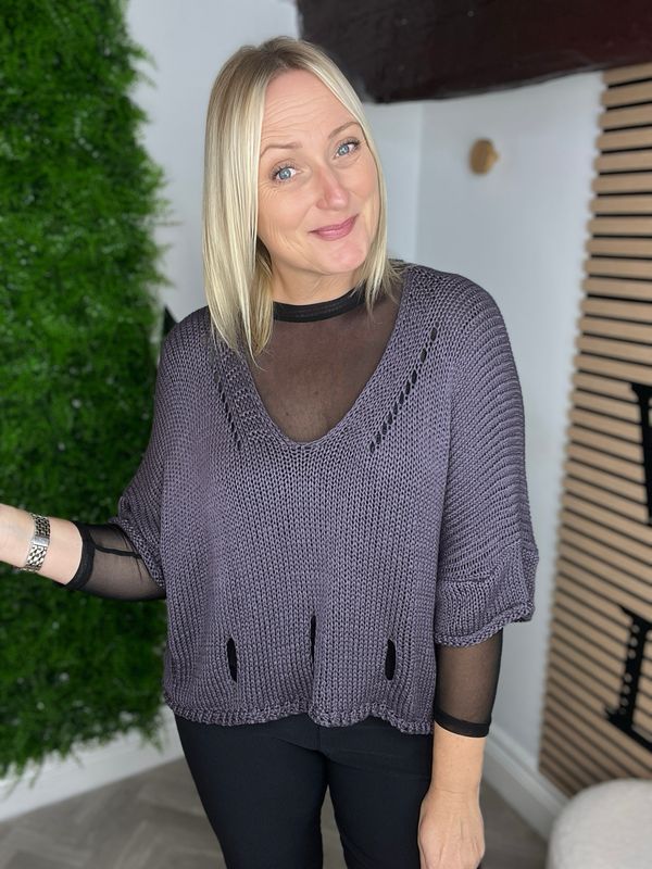 Overlay Knitted Jumper - Plum
