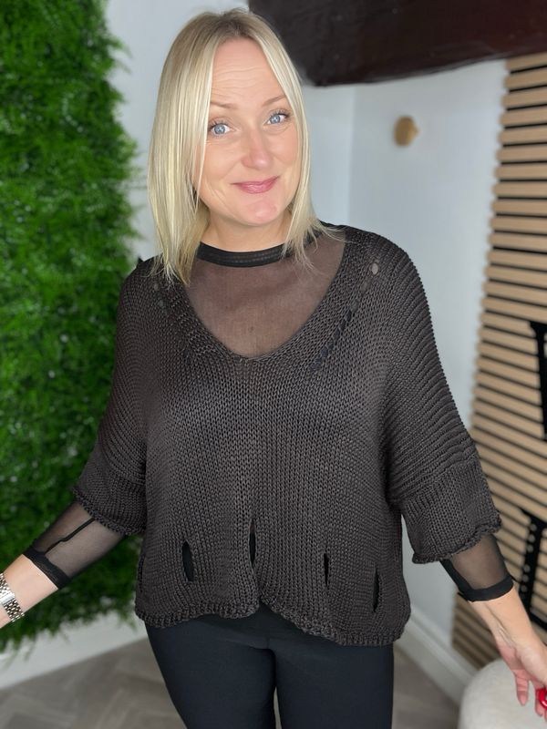 Overlay Knitted Jumper - Chocolate