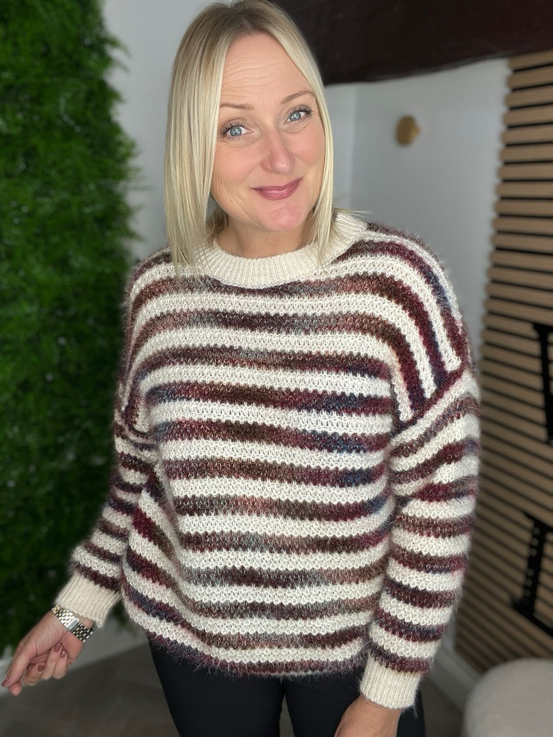 Subtle Shimmer Eyelash Jumper - Cream & Wine