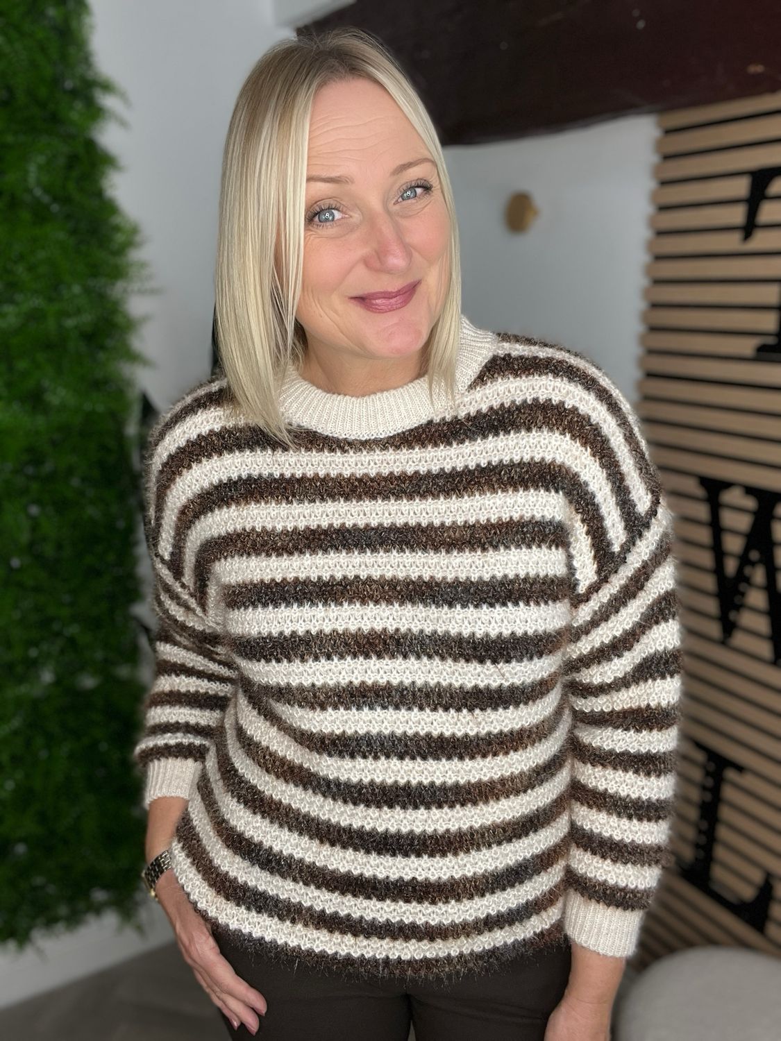 Subtle Shimmer Eyelash Jumper - Cream & Choc
