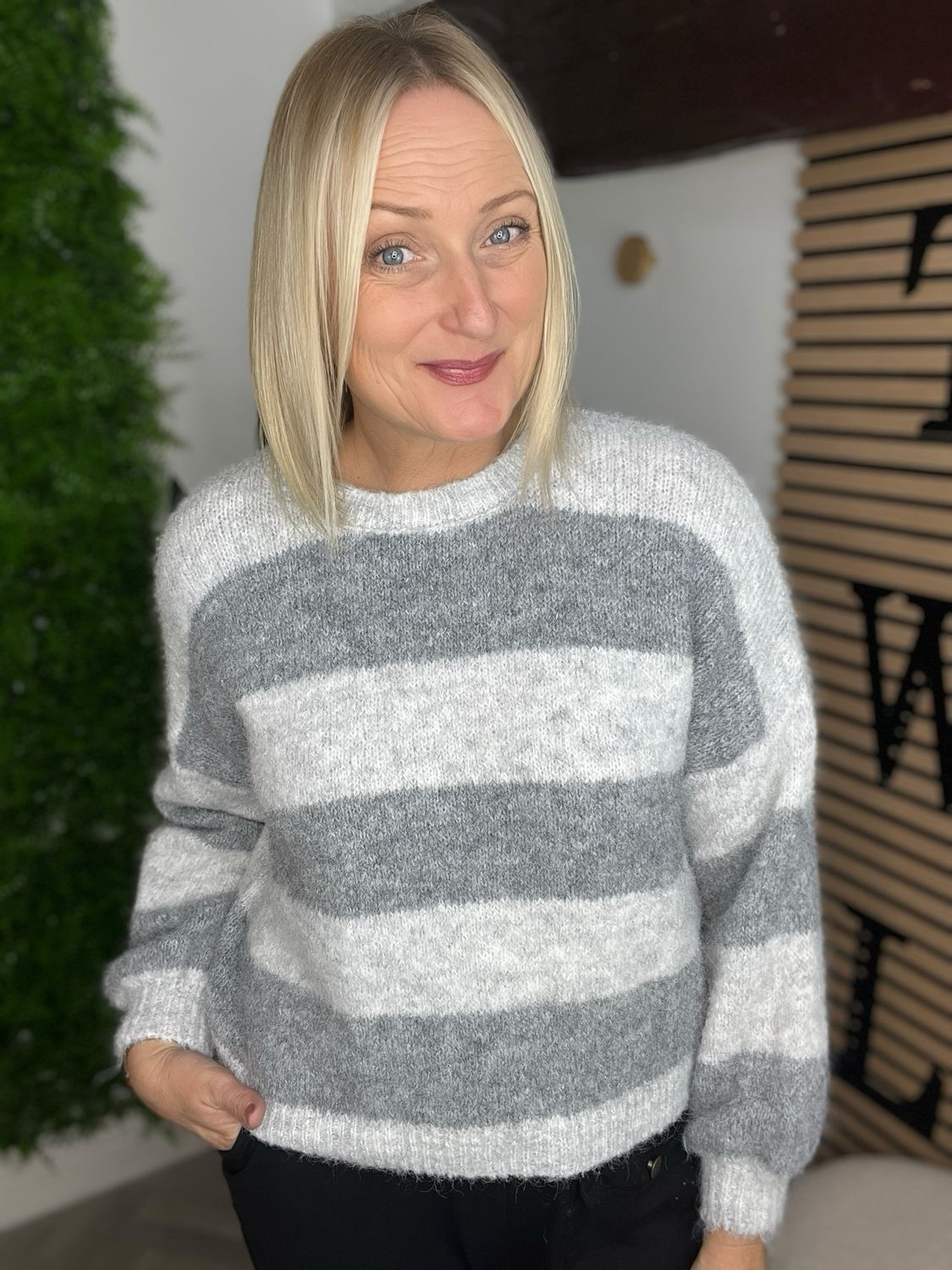 Wide Striped Jumper - Grey