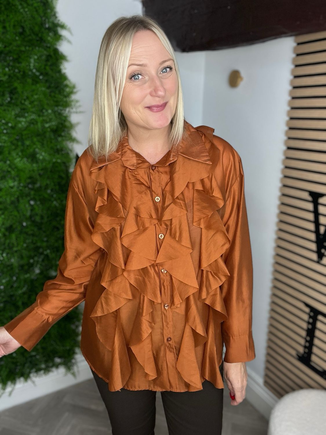 Frill Front Shirt - Warm Cinnamon