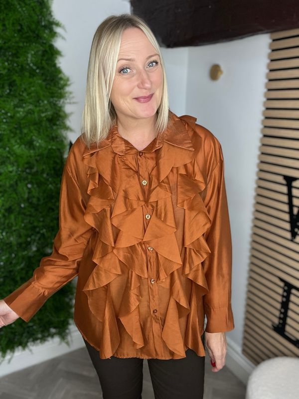 Frill Front Shirt - Warm Cinnamon