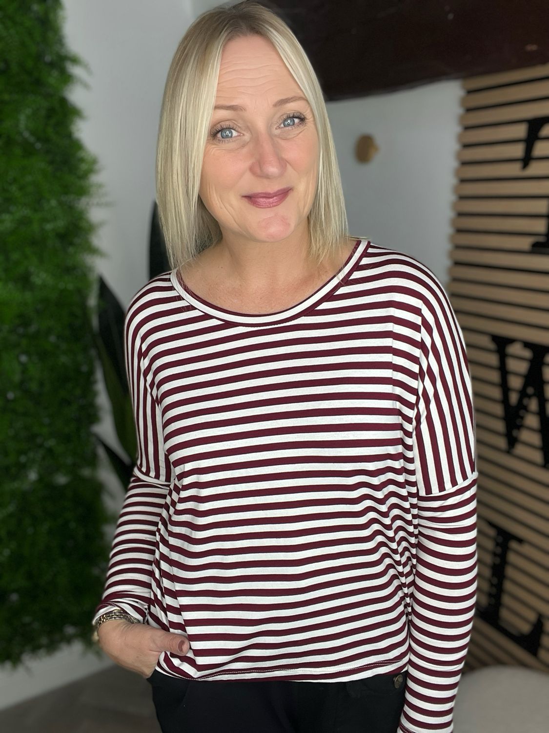 Soft Jersey Slim Stripe - Wine