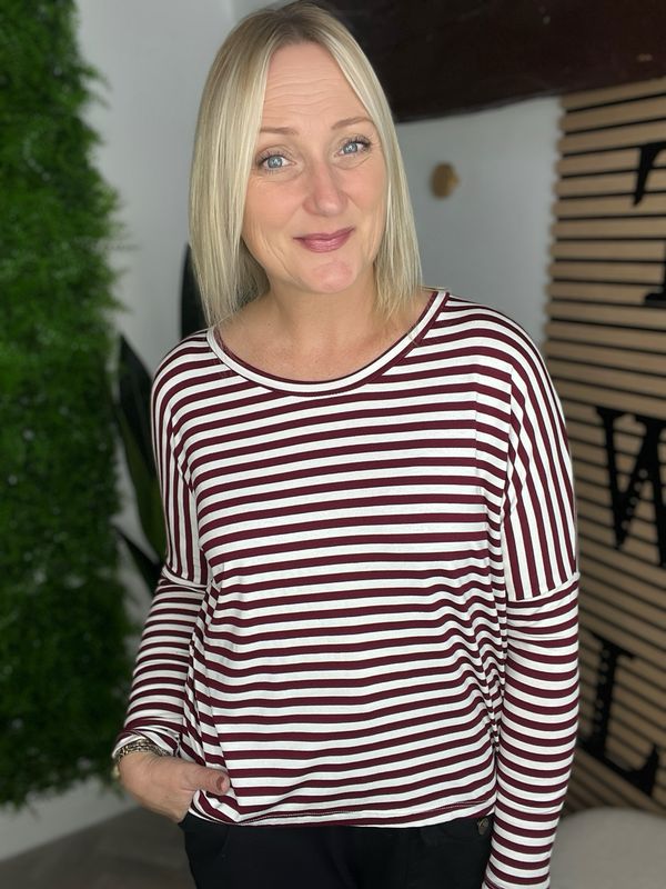 Soft Jersey Slim Stripe - Wine