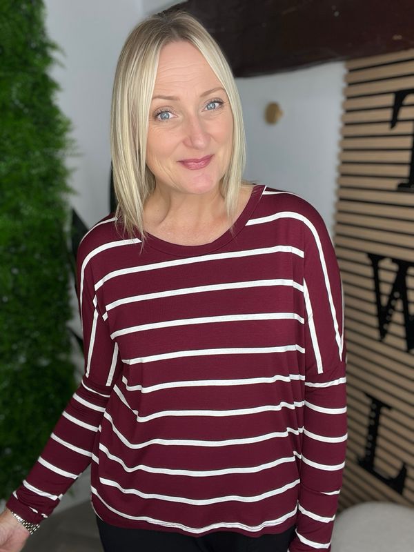 Soft Jersey Block Stripe - Wine