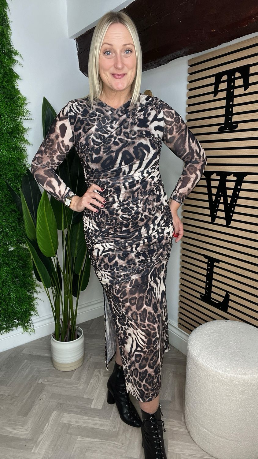 Animal Wrap & Ruched Dress