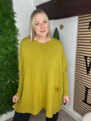 Elongated Pocket & Button Detail Jumper - Chartreuse Elongated Pocket & Button Detail Jumper - Chartreuse