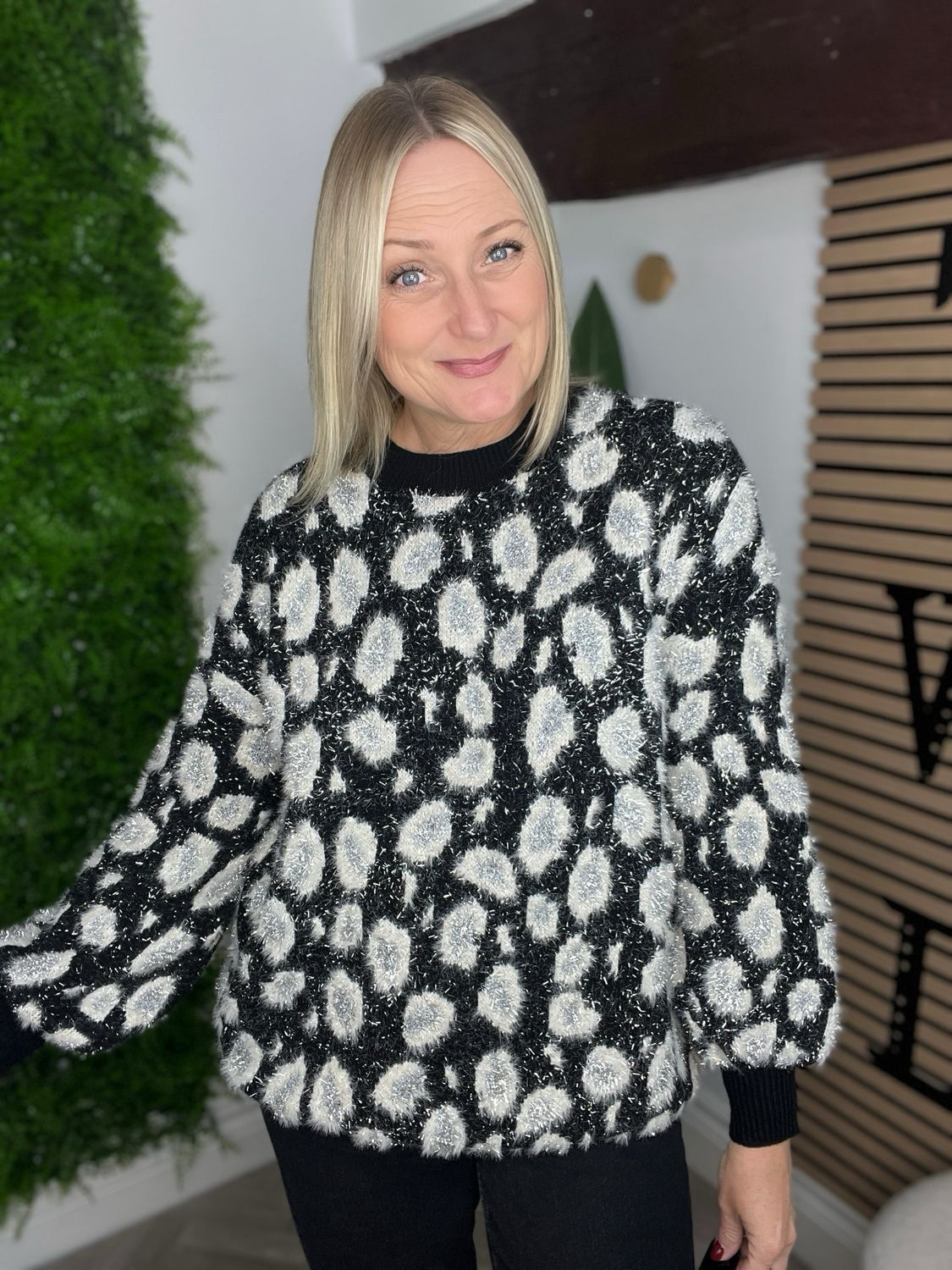 Animal & Silver Fleck Jumper - Black Mix
