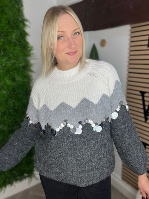 Sequin Disc Detail Jumper - Grey Mix Sequin Disc Detail Jumper - Grey Mix