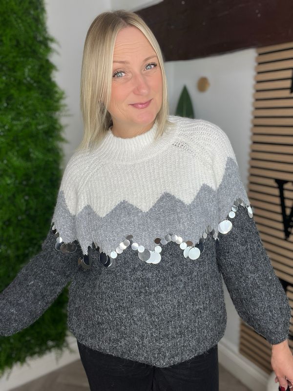 Sequin Disc Detail Jumper - Grey Mix