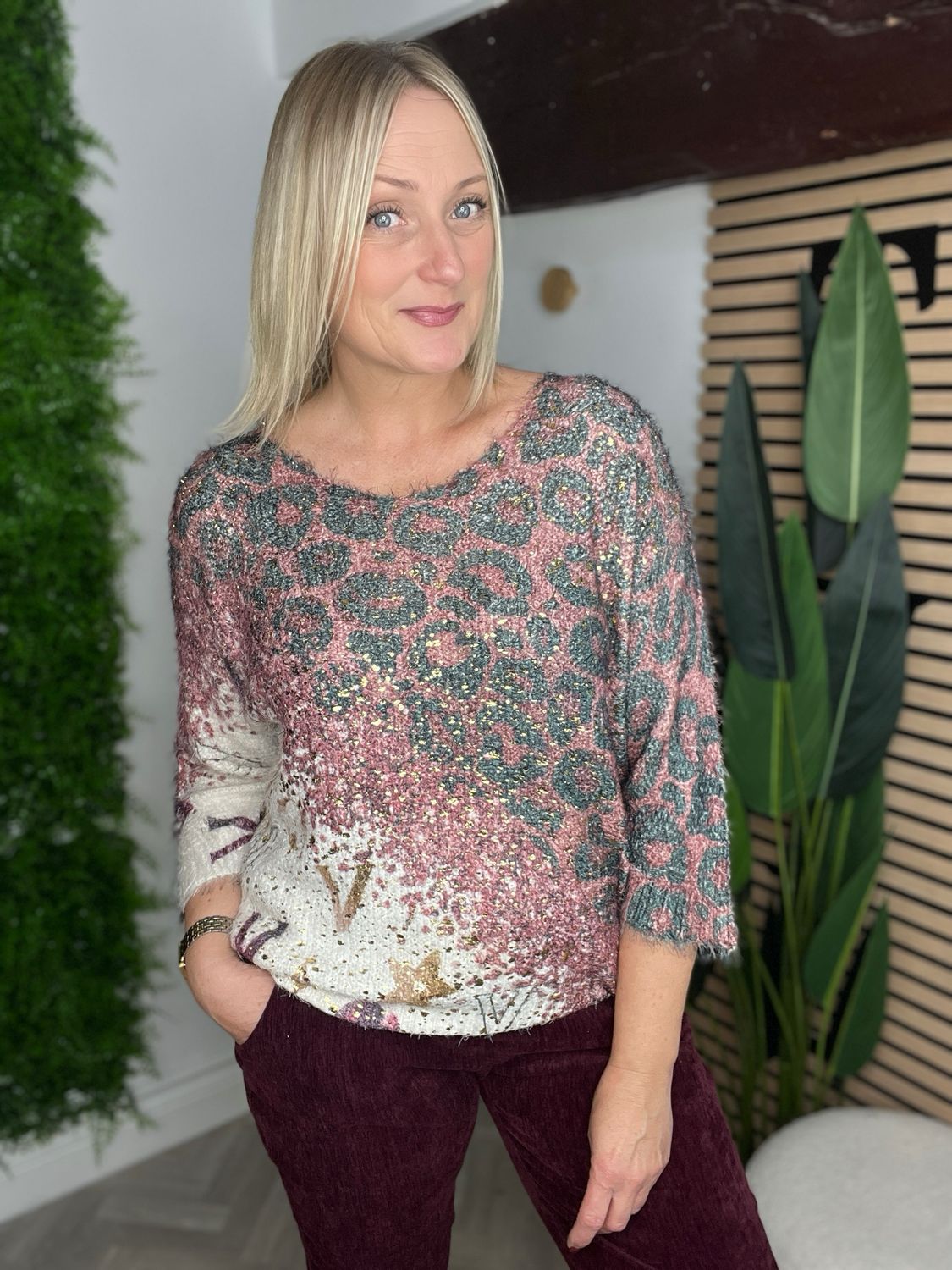 Soft Eyelash Jumper - Wine Mix