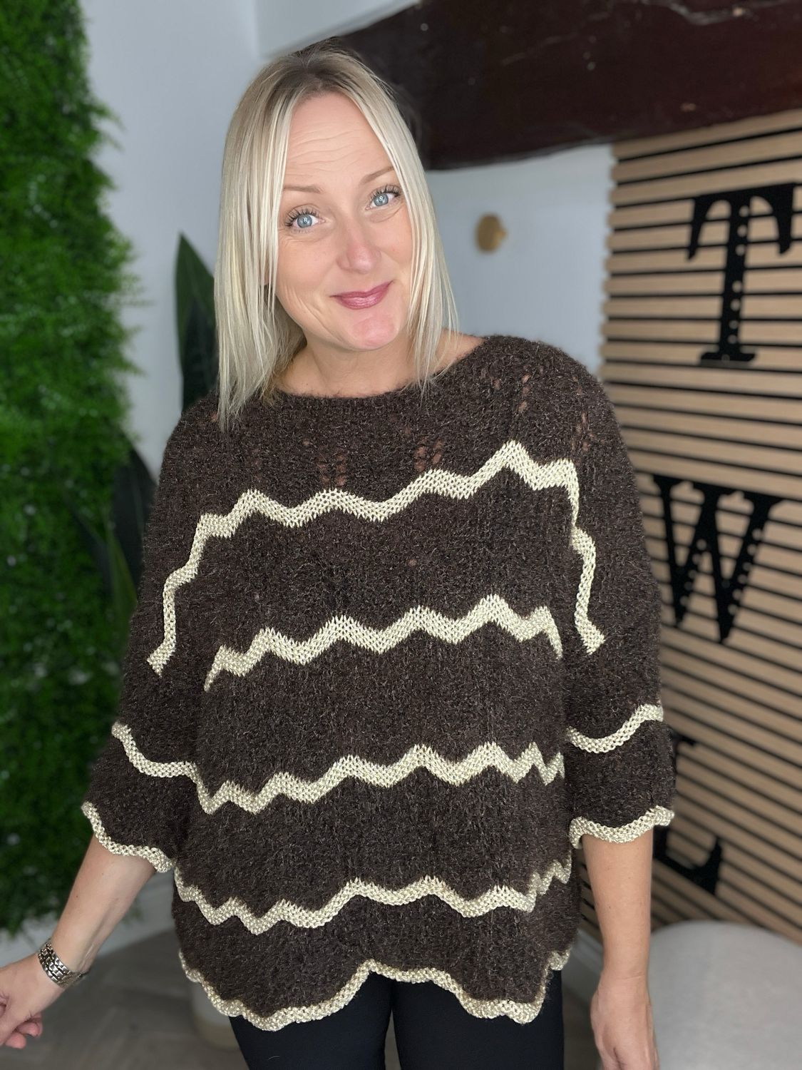 Eyelash Wavy Knit Detailed Jumper - Chocolate Eyelash Wavy Knit Detailed Jumper - Chocolate