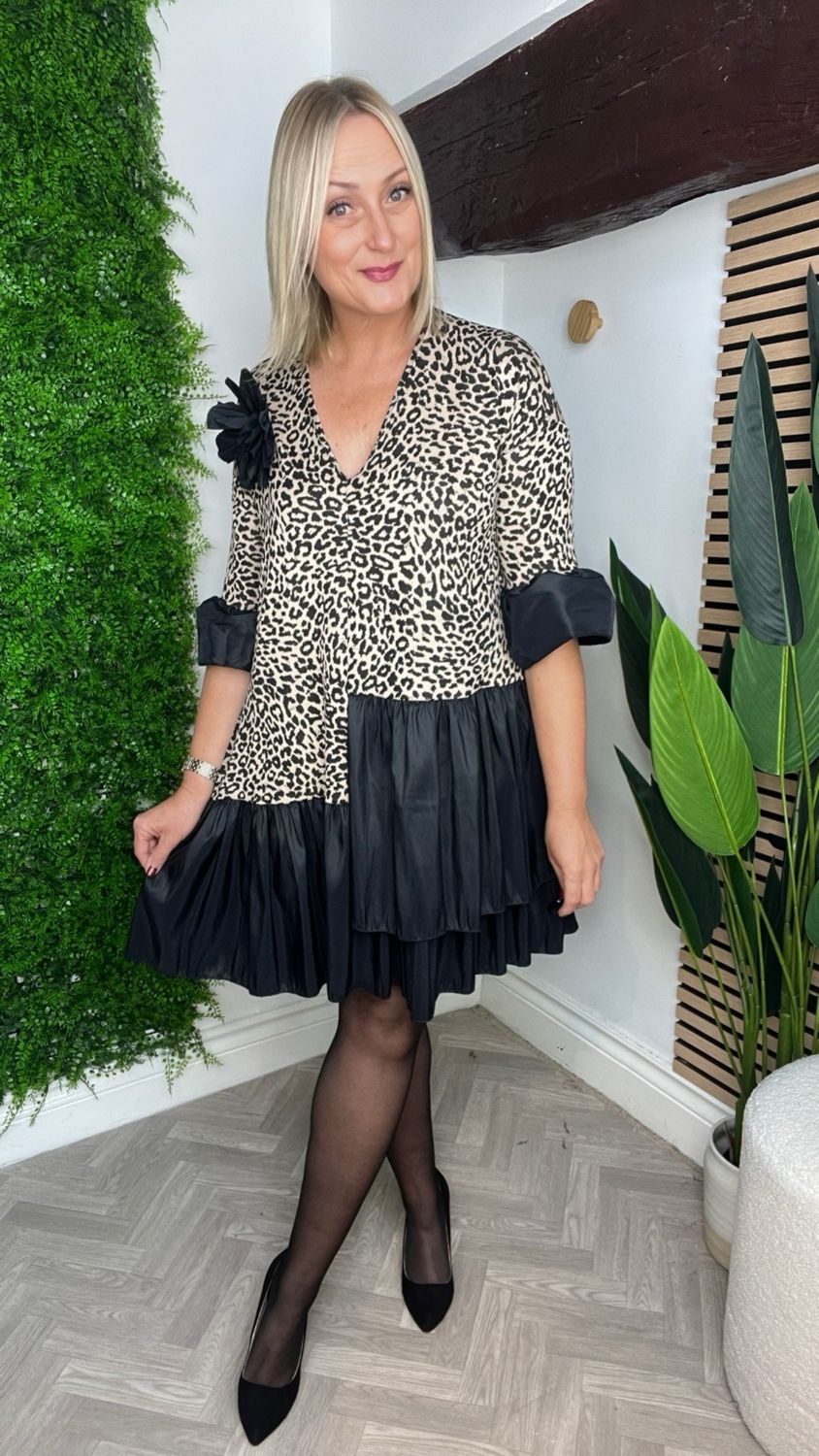 Corsage Animal Dress/Tunic - Camel & Black