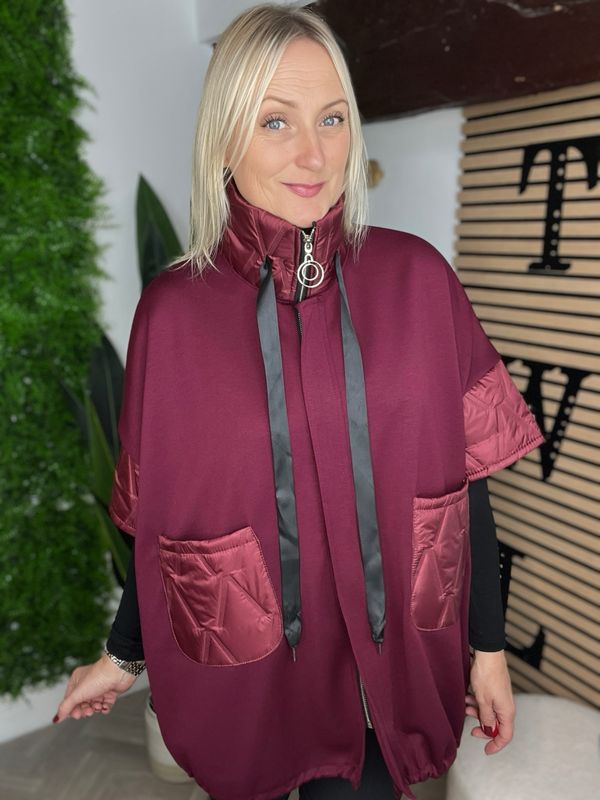 Scuba & Puffa Style Zip Jacket - Wine