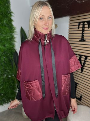 Scuba & Puffa Style Zip Jacket - Wine