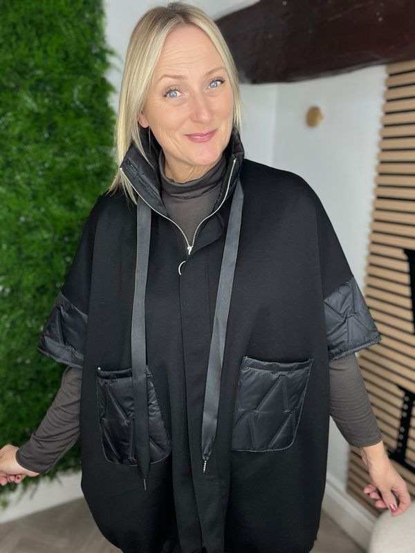 Scuba & Puffa Style Zip Jacket - Black