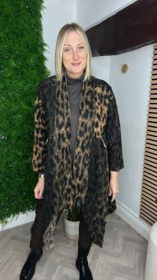 Animal Throw On Coatigan - Camel & Black Animal Throw On Coatigan - Camel & Black