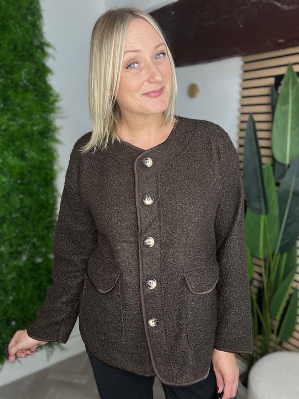 Button Short Borg Fleece - Chocolate