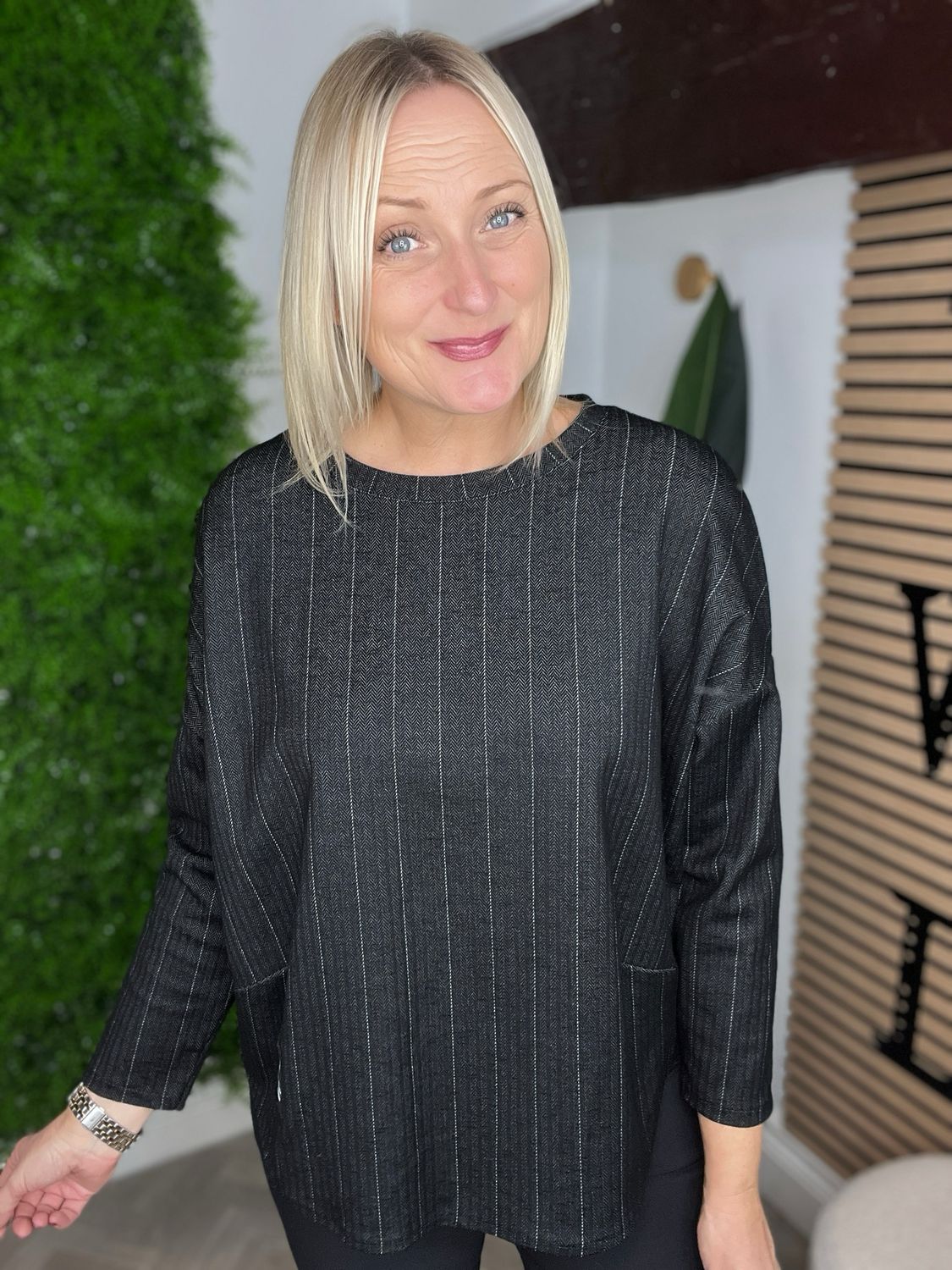 Pinstripe Soft Feel Top - Black Pinstripe Soft Feel Top - Black