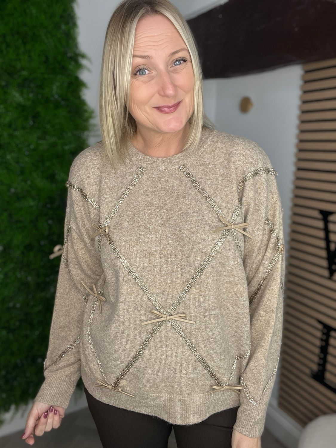 Bow & Ribbon Jumper - Oatmeal Bow & Ribbon Jumper - Oatmeal