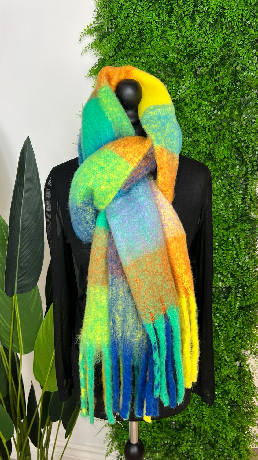 Checkered Blanket Scarf - Green Mix