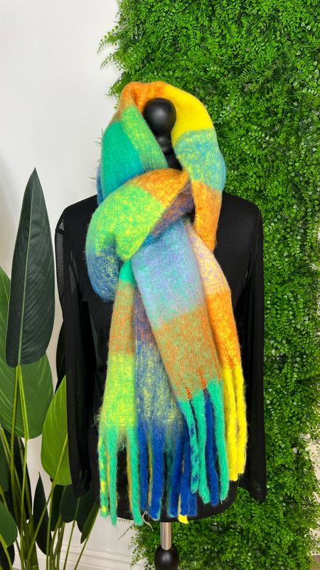 Checkered Blanket Scarf - Green Mix