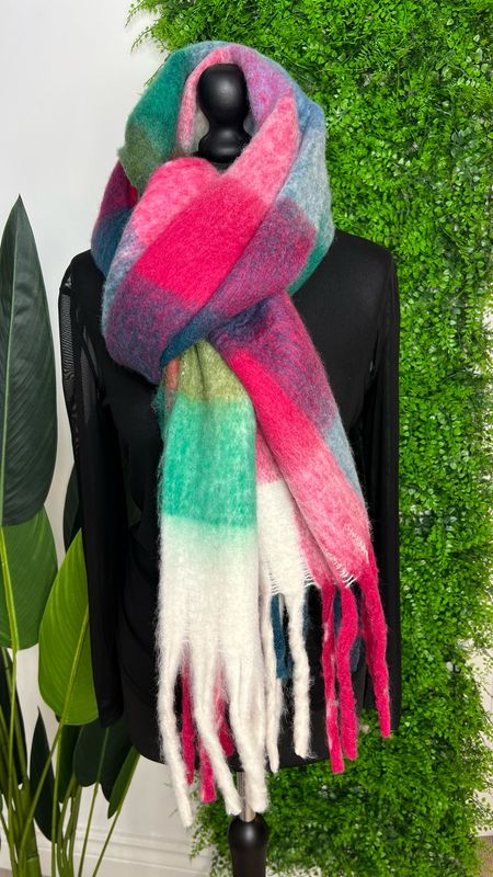 Checkered Blanket Scarf - Pink Mix