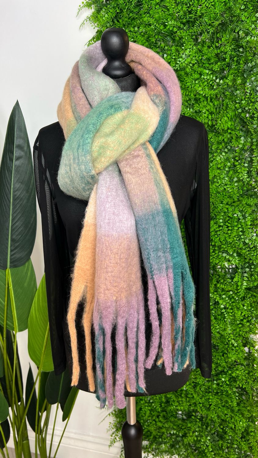 Checkered Blanket Scarf - Lavender Mix