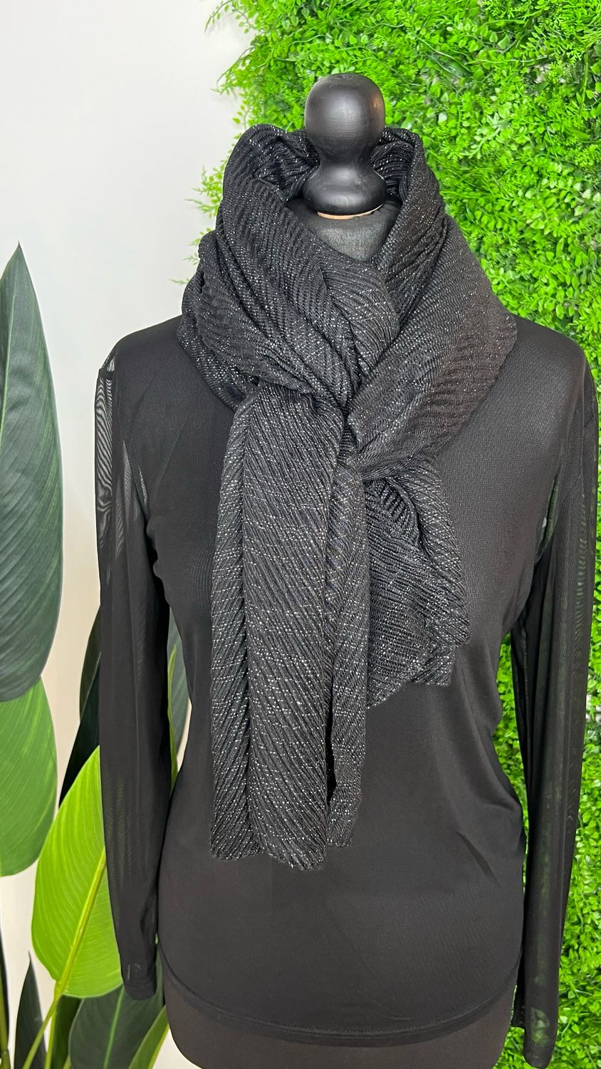 Crinkle Detail Scarf - Black Silver Fleck Crinkle Detail Scarf - Black Silver Fleck