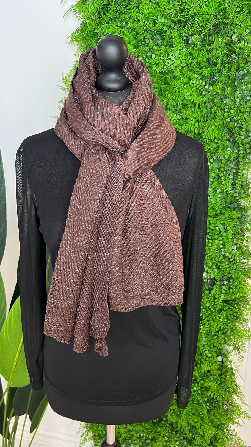 Crinkle Detail Scarf - Chocolate Silver Fleck