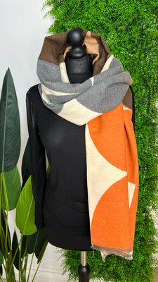 Abstract Scarf - Grey, Brown & Orange