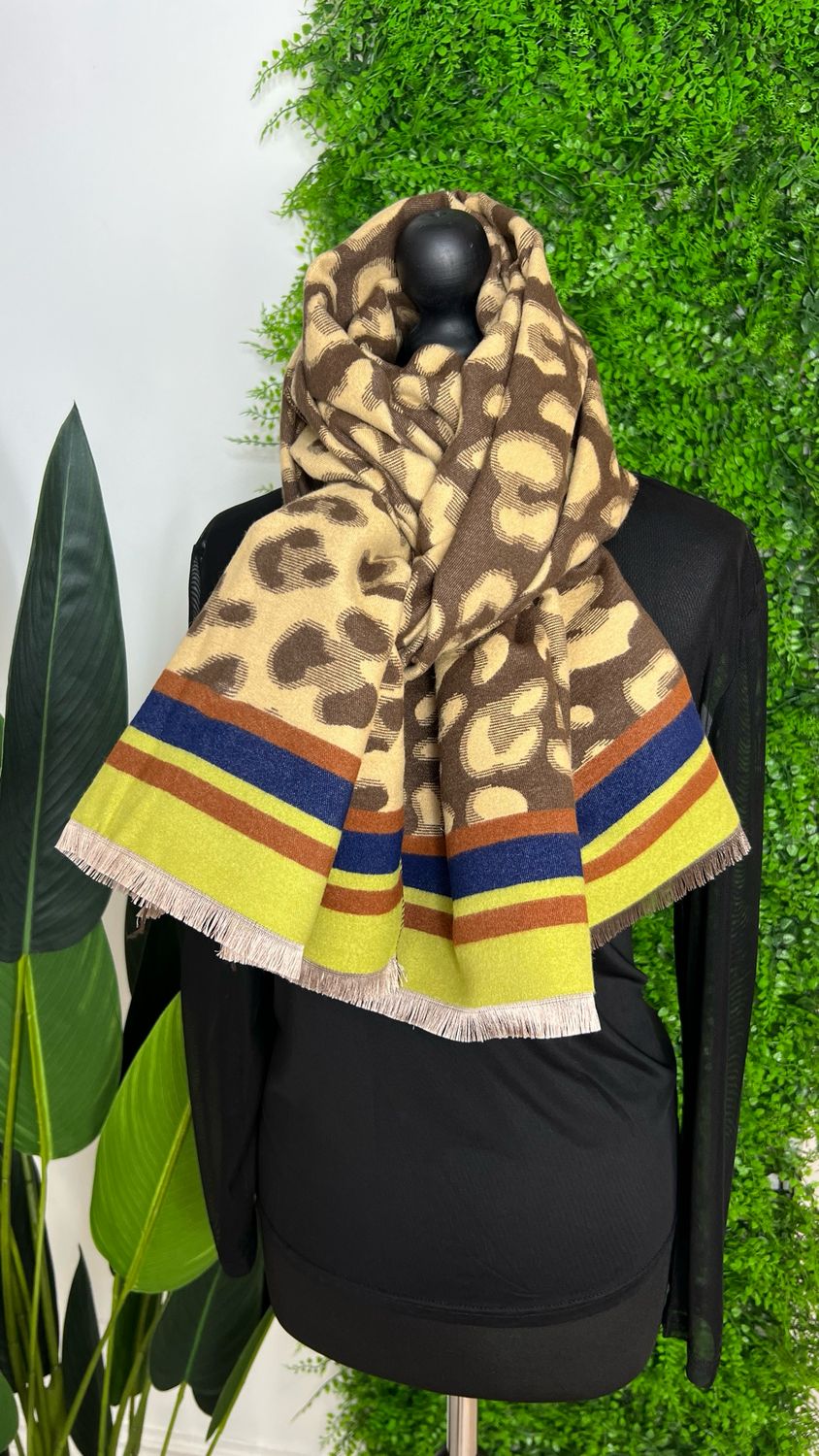 Animal Scarf With Vibrant Stripe - Lime Green